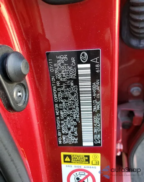 2011 Lexus Ct 200 from USA, damaged, VIN JTHKD5BHXB2035423